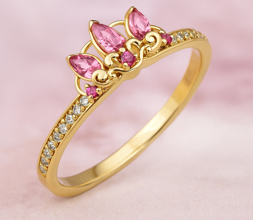 Eleganter Kronen-Ring mit rosa Kristallen – Simbella Schmuck